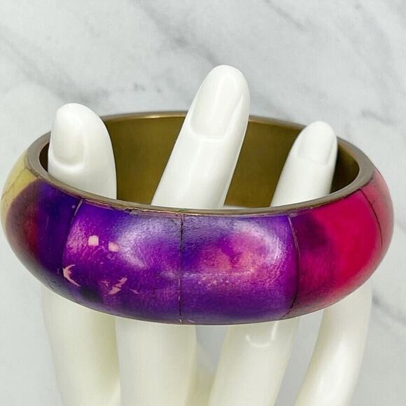 Vintage Chunky Rainbow Inlay Bangle Bracelet ✨ - Picture 4 of 6